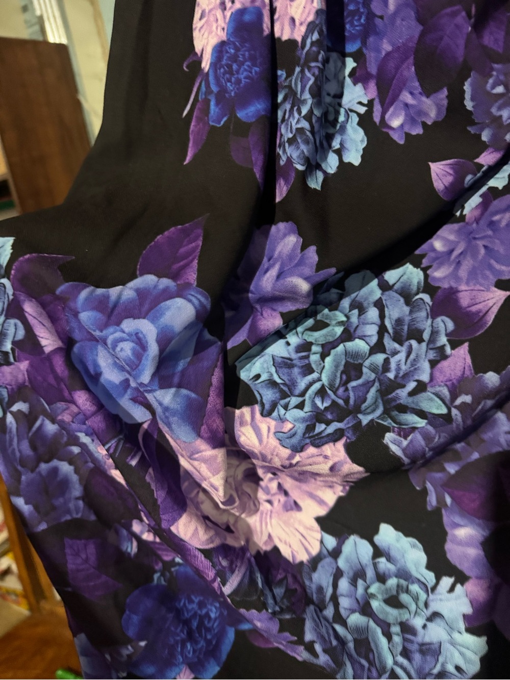 City Chic Black Maxi Dress with Purple and Blue Floral Print